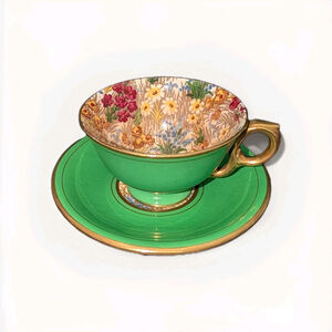 Vintage Royal Winton Grimwades Marguerite Best Gold Green Tea Cup Saucer